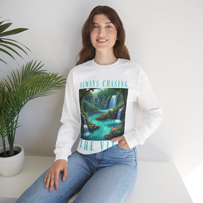 Always Chasing the View - Plitvice Inspired Graphic Sweatshirt