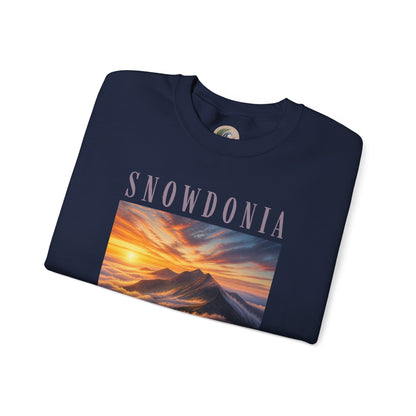 Snowdonia Sunset Crewneck Sweatshirt — Scenic Mountain Graphic