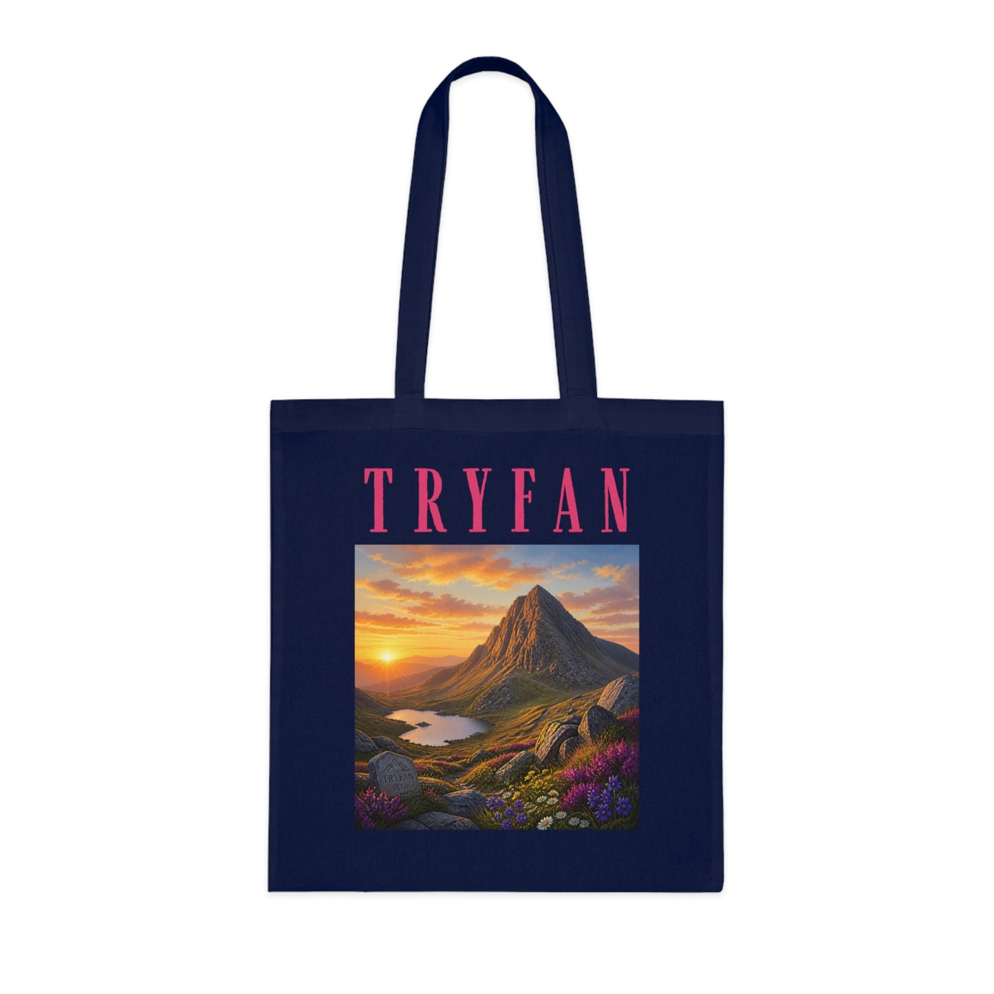 Tryfan Mountain Cotton Tote — Scenic Snowdonia Sunset Landscape Tote Bag