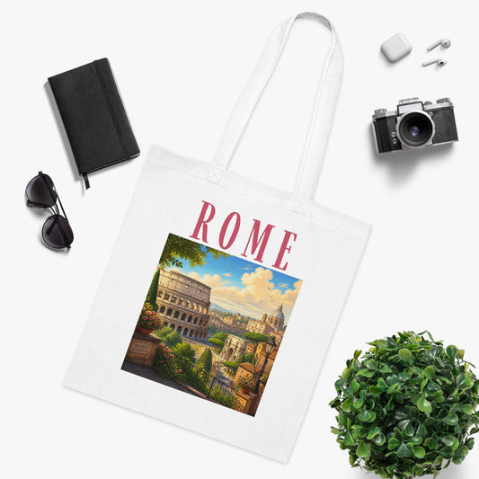 Rome Vintage Travel Tote Bag – Scenic Colosseum Cotton Shopper
