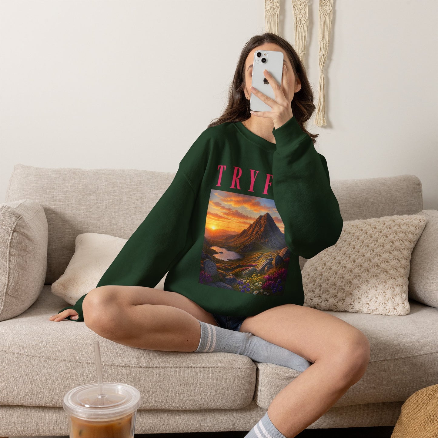 Tryfan Mountain Sweatshirt — Scenic Snowdonia Sunset Landscape Crewneck