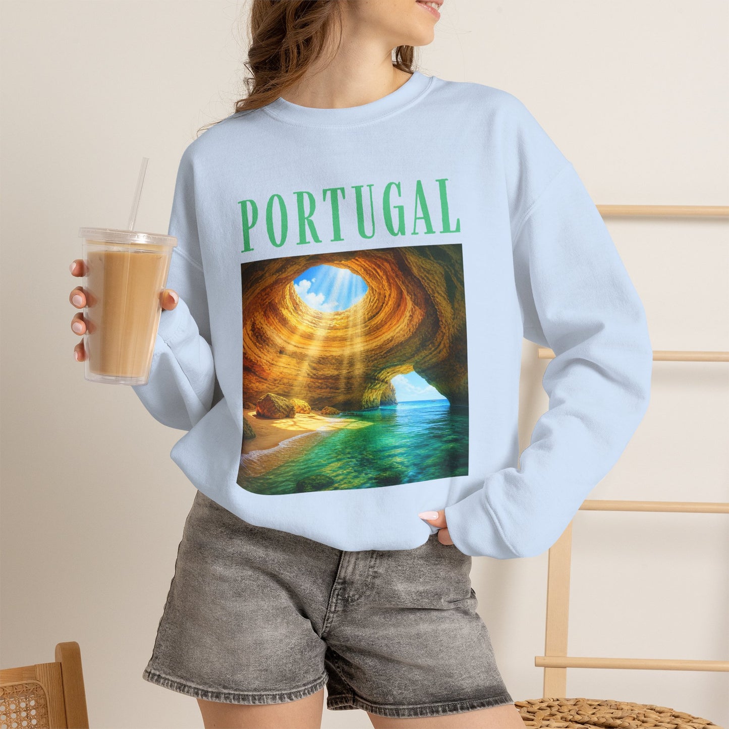 Portugal Benagil Cave Crewneck Sweatshirt — Coastal Travel Graphic Pullover