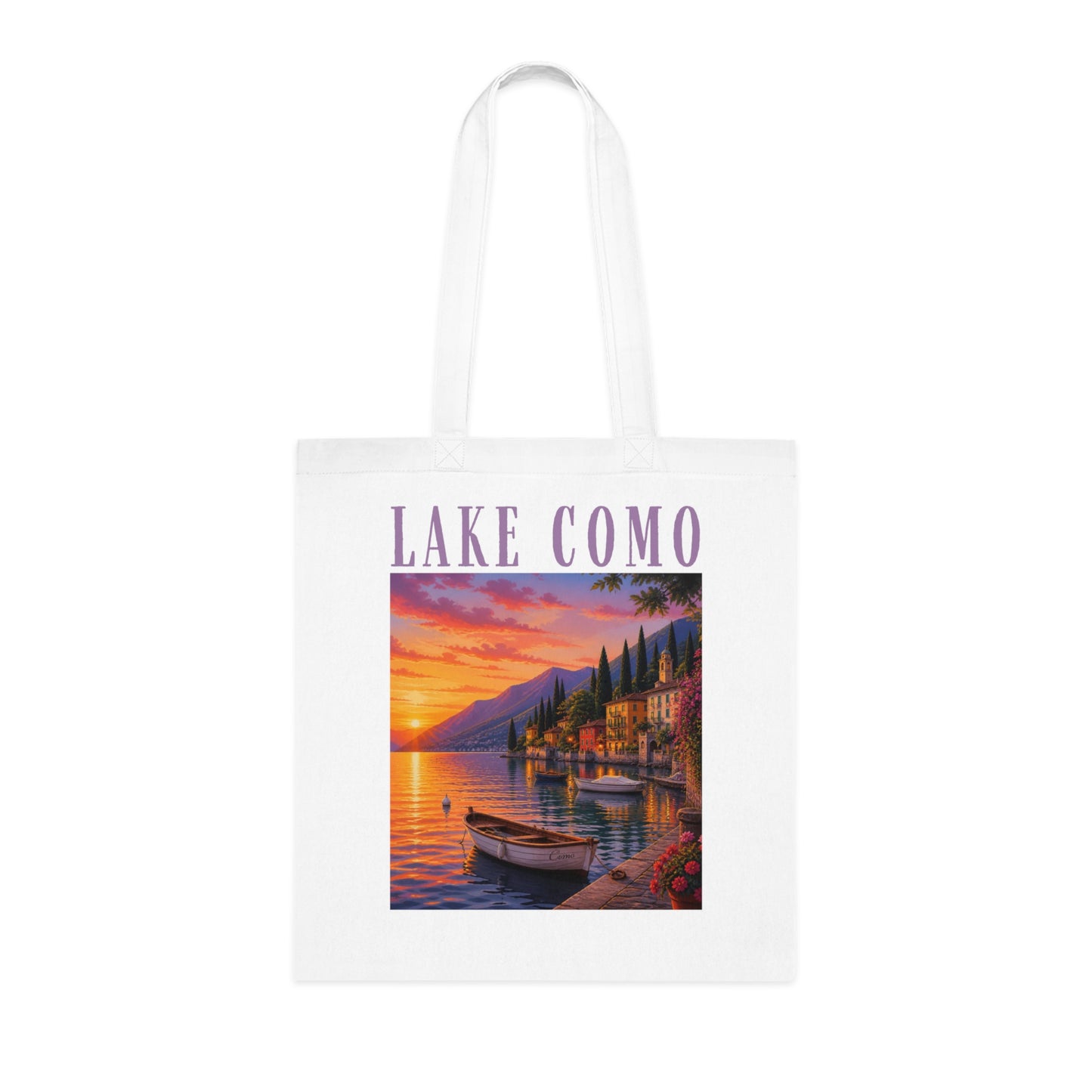 Lake Como Sunset Tote Bag — Italian Lakeside Travel Cotton Tote