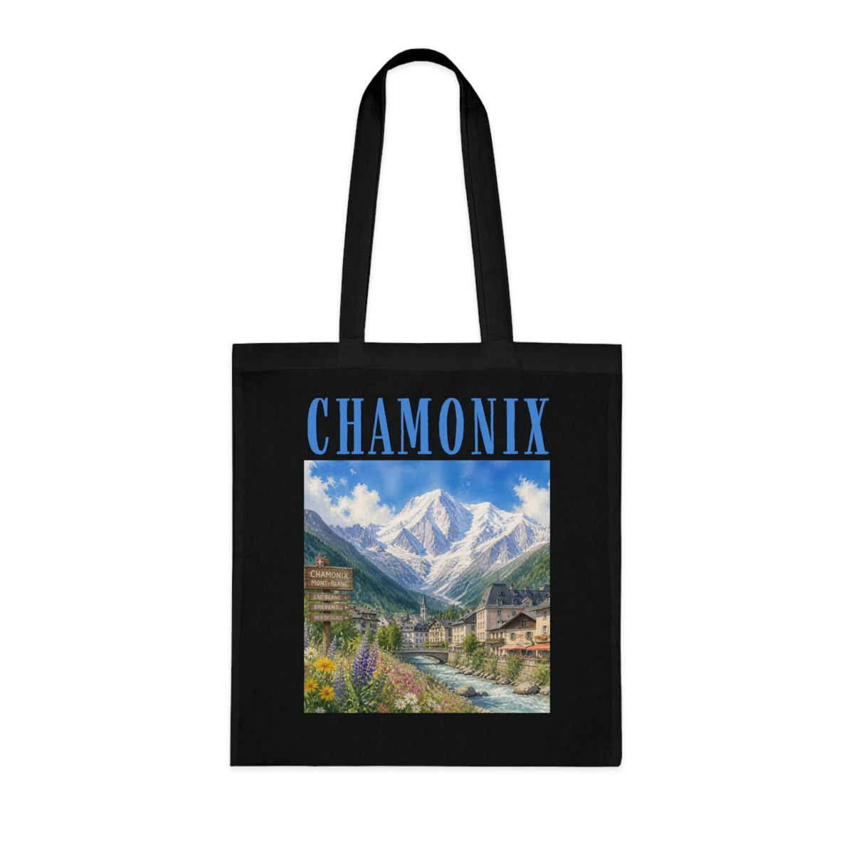 Chamonix Scenic Cotton Tote Bag — Vintage Alpine Village Print