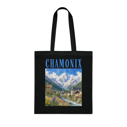 Chamonix Scenic Cotton Tote Bag — Vintage Alpine Village Print