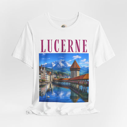Lucerne Scenic Tee — Vintage Chapel Bridge Switzerland Travel T‑Shirt