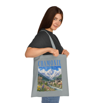 Chamonix Scenic Cotton Tote Bag — Vintage Alpine Village Print