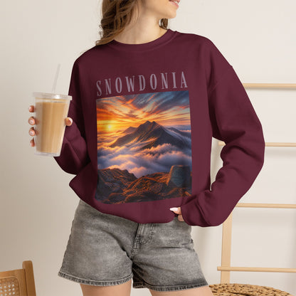 Snowdonia Sunset Crewneck Sweatshirt — Scenic Mountain Graphic