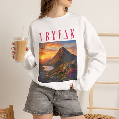 Tryfan Mountain Sweatshirt — Scenic Snowdonia Sunset Landscape Crewneck