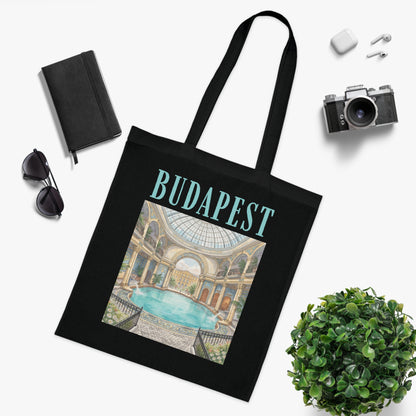 Budapest Thermal Bath Cotton Tote — Vintage Spa Illustration Travel Bag