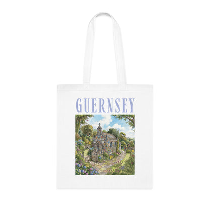 Guernsey Chapel Art Tote - Scenic Island Landscape Cotton Tote Bag