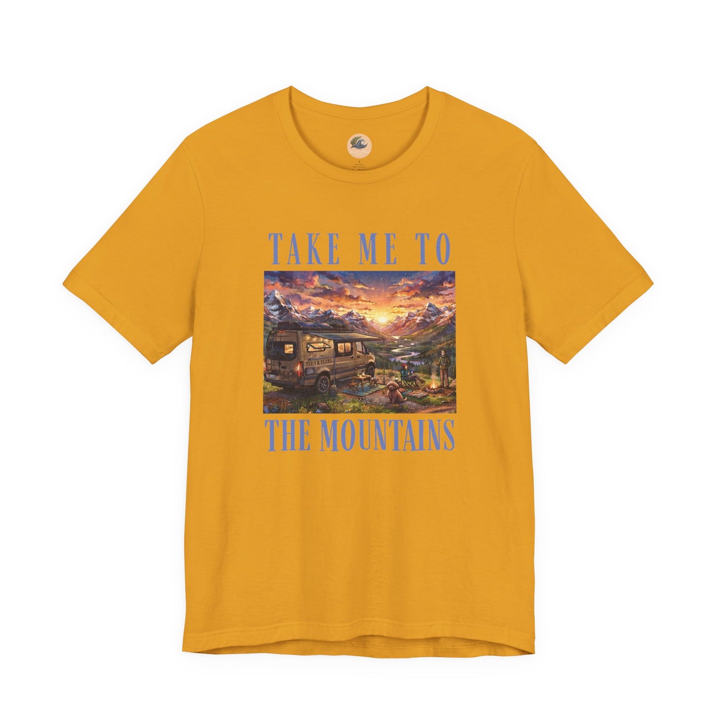 Take Me to the Mountains Sunset Tee — Scenic Cabin Sunset Graphic T-Shirt