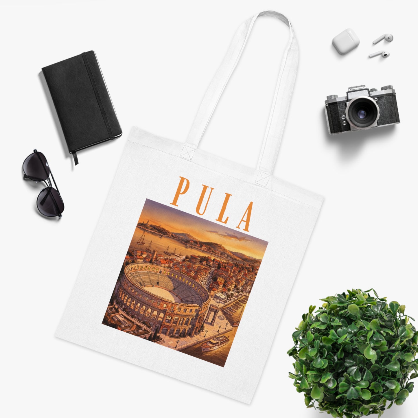 Pula Vintage Travel Tote - Retro Cityscape Cotton Bag