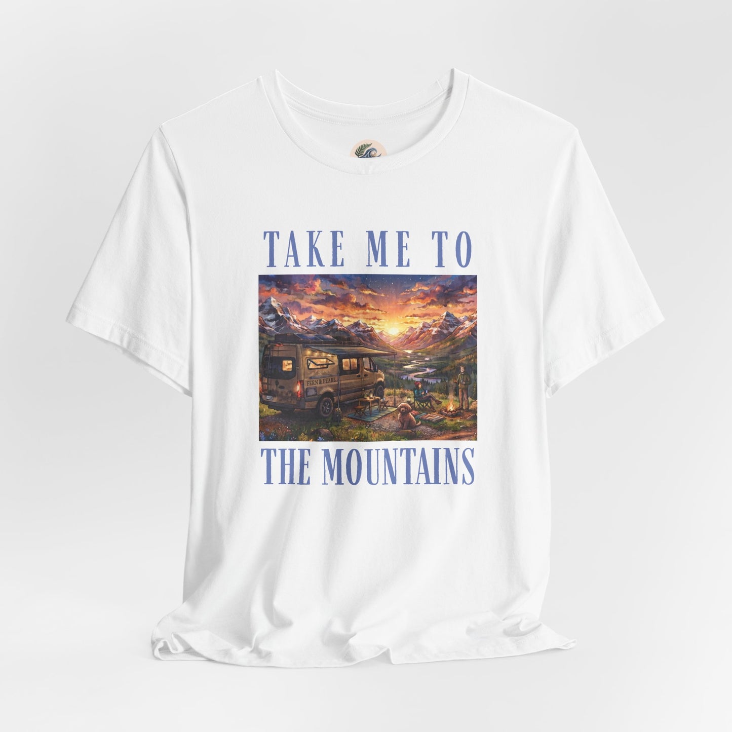 Take Me to the Mountains Sunset Tee — Scenic Cabin Sunset Graphic T-Shirt