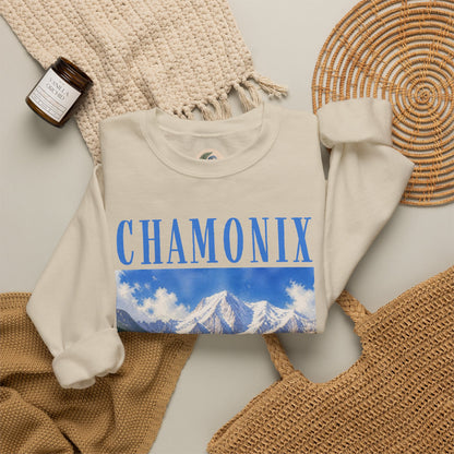 Chamonix Mountain Crewneck Sweatshirt — Alpine Scenic Graphic