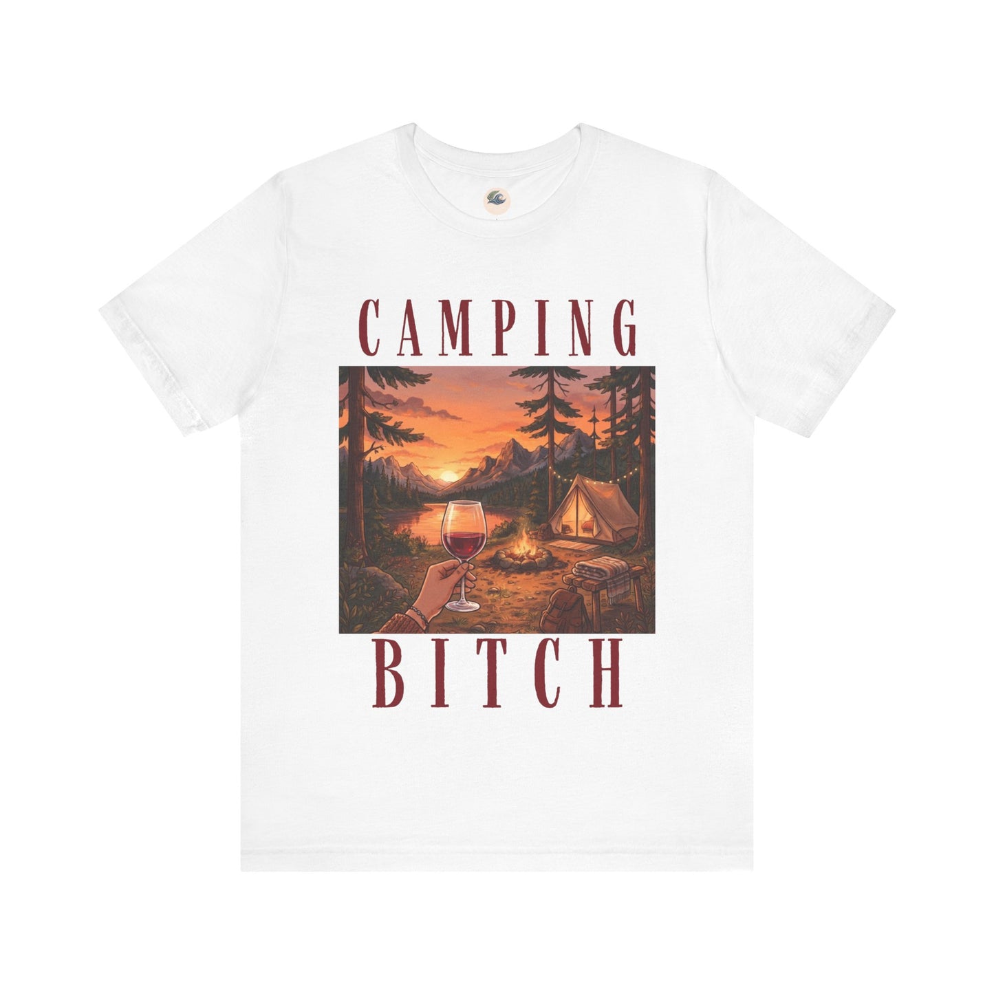 Camping Bitch Tee — Funny Outdoor Camping T-Shirt with Sunset Campfire Design