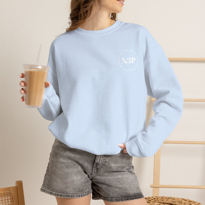 Minimal 'N3P' National 3 Peaks Logo Crewneck Sweatshirt – Small Chest Emblem, Casual Everyday Pullover