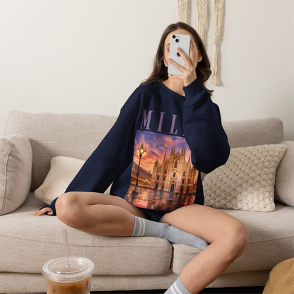 Milan Cathedral Crewneck Sweatshirt – Vintage Travel Cityscape