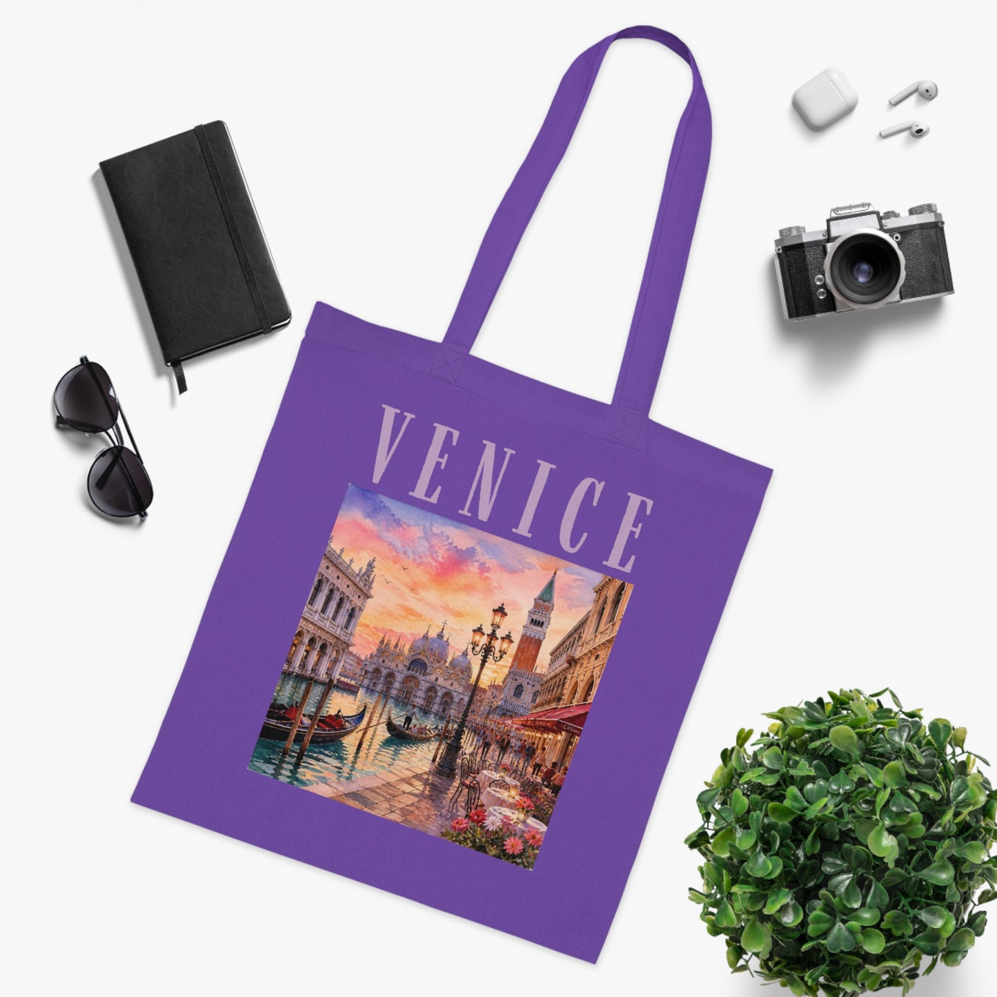 Venice Cotton Tote Bag - Vintage Sunset Canal Travel Tote