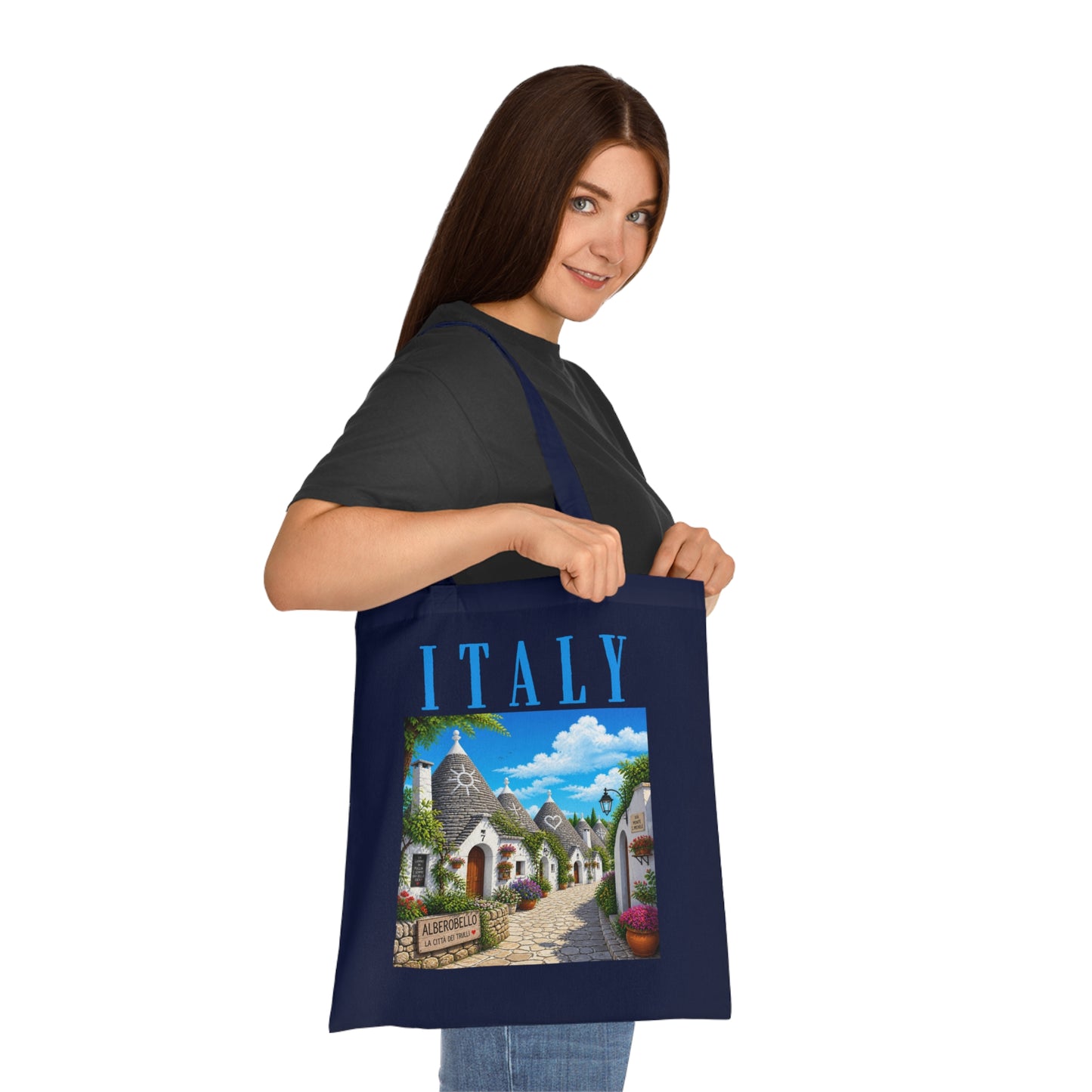 Italy Alberobello Scenic Cotton Tote Bag — Italian Village Travel Souvenir Tote