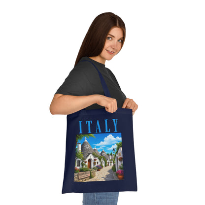 Italy Alberobello Scenic Cotton Tote Bag — Italian Village Travel Souvenir Tote