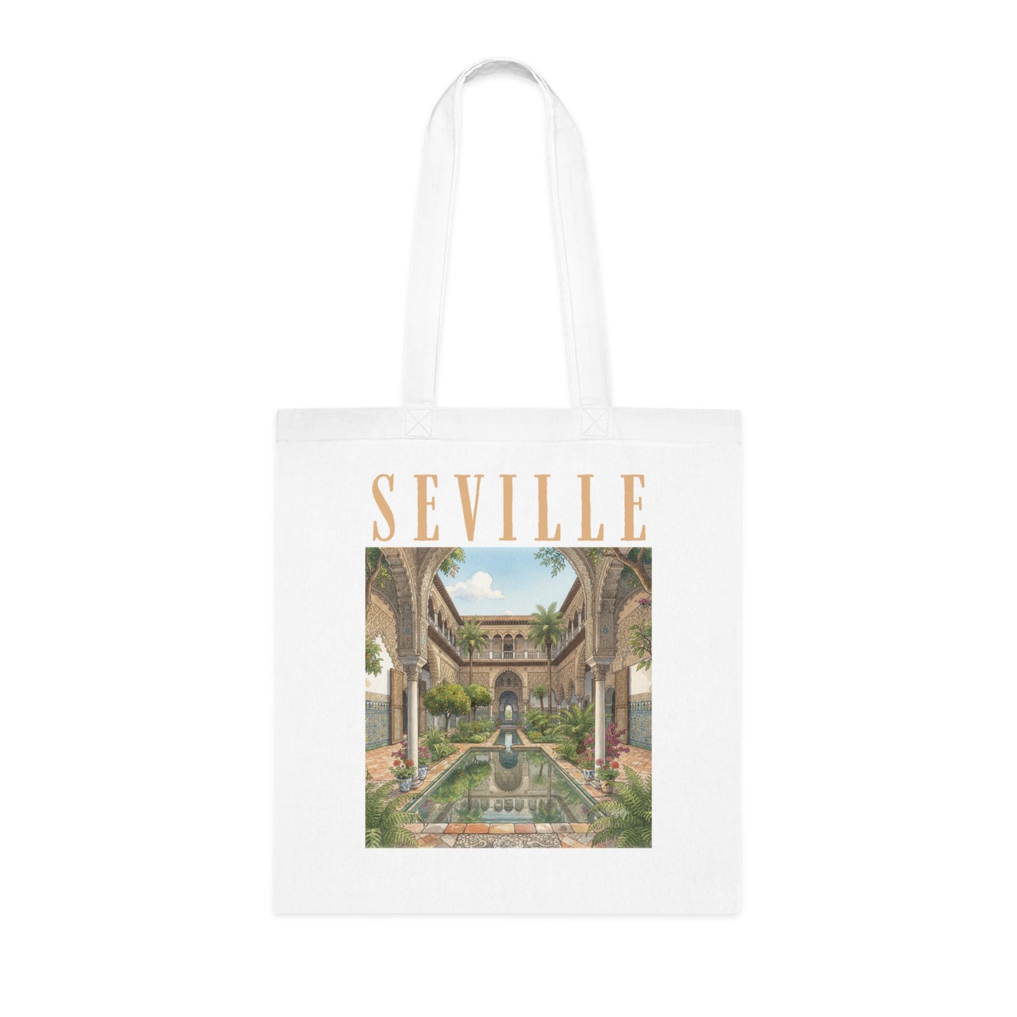 Seville Courtyard Cotton Tote Bag — Vintage Travel Market Tote