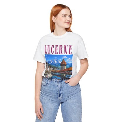 Lucerne Scenic Tee — Vintage Chapel Bridge Switzerland Travel T‑Shirt