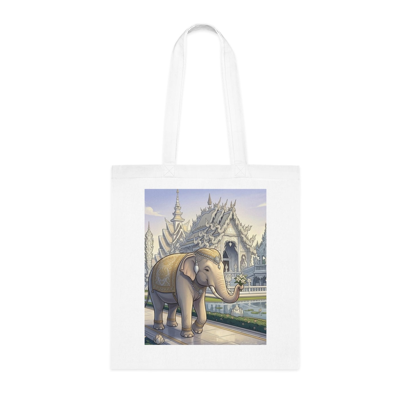 Thai Temple Elephant Cotton Tote — Scenic Travel Market Bag