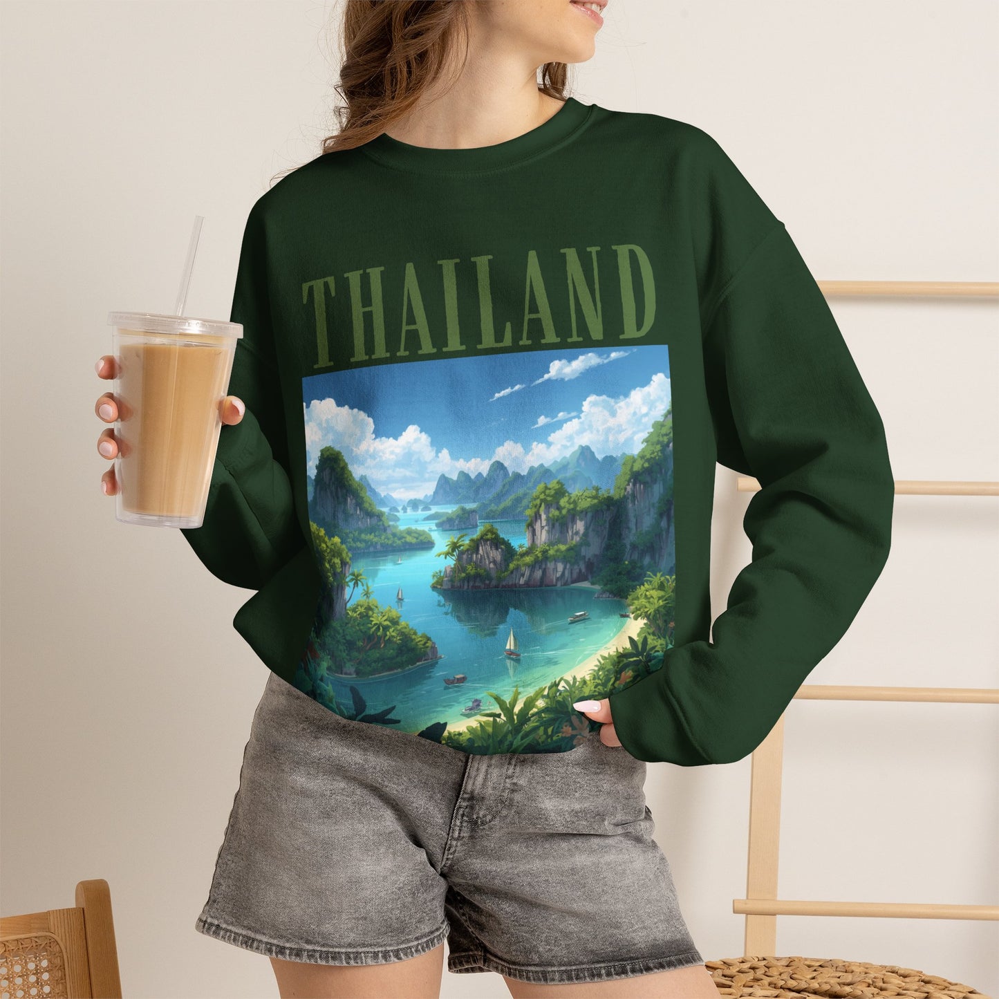 Thailand Scenic Crewneck Sweatshirt — Tropical Island Graphic Pullover