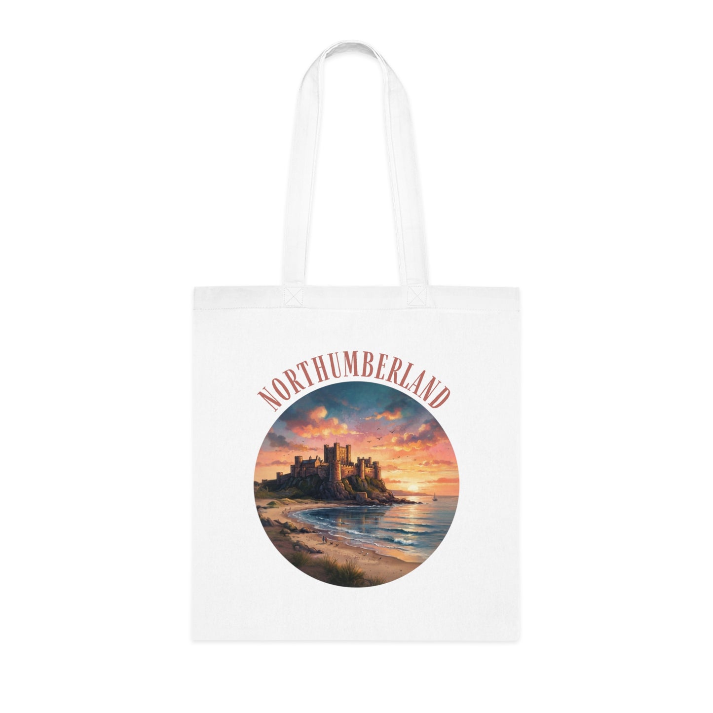 Northumberland Castle Sunset Tote Bag — Scenic Coastal Cotton Tote