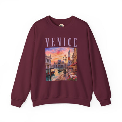 Venice Sunset Crewneck Sweatshirt — Vintage Canal Travel Graphic