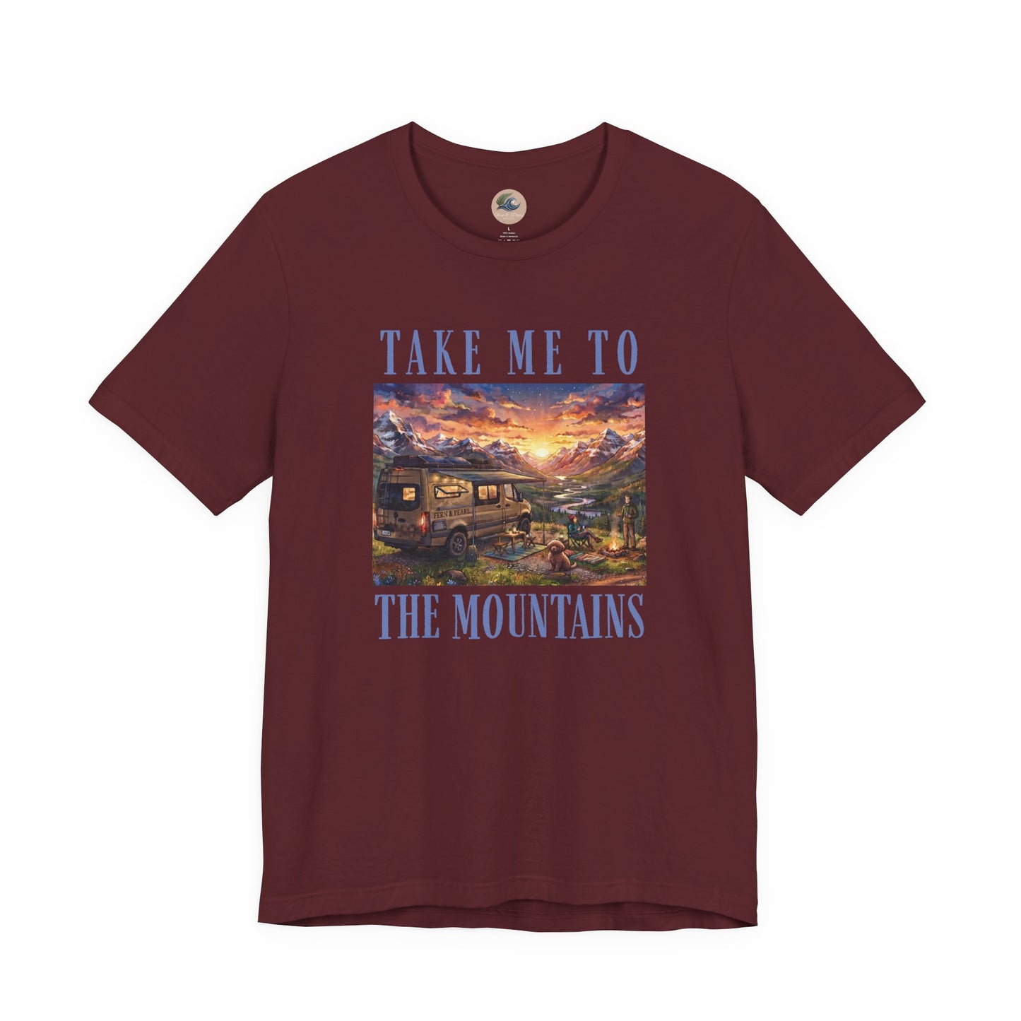 Take Me to the Mountains Sunset Tee — Scenic Cabin Sunset Graphic T-Shirt