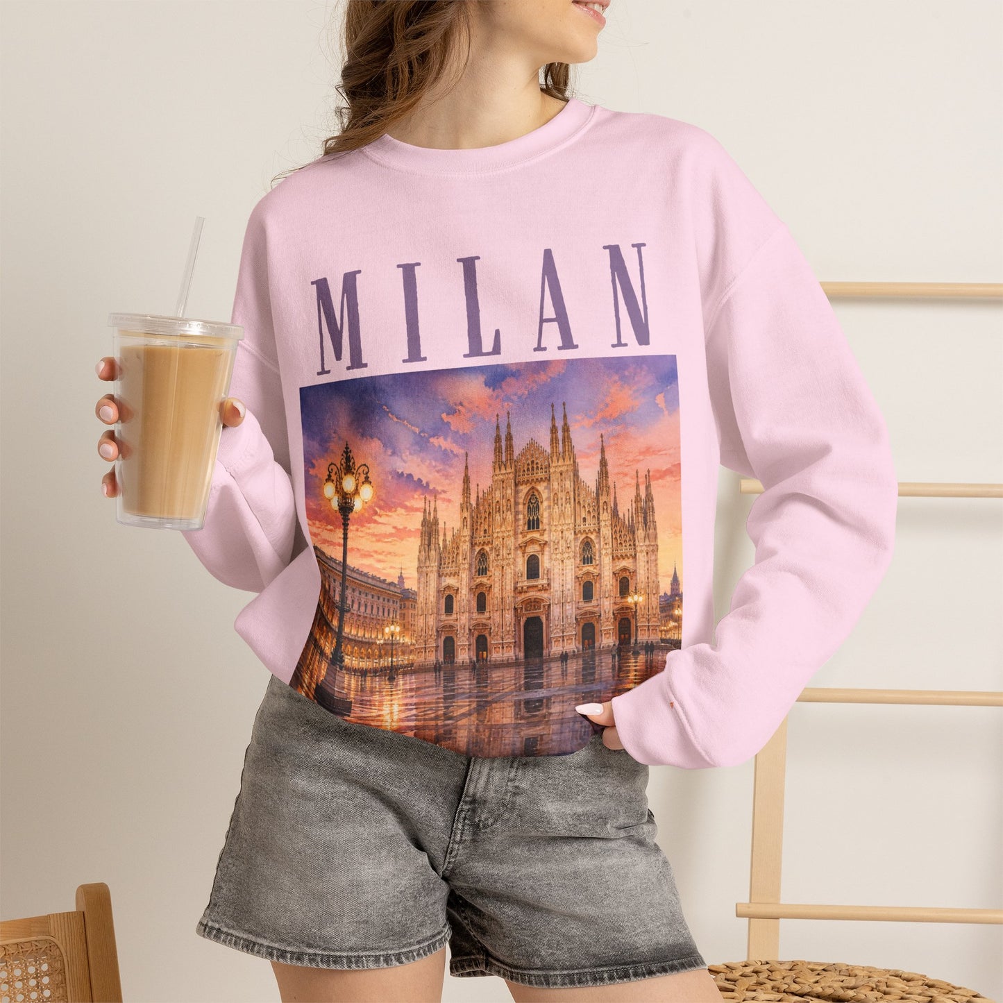 Milan Cathedral Crewneck Sweatshirt – Vintage Travel Cityscape