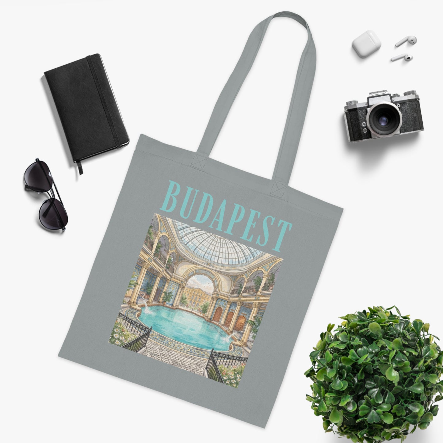 Budapest Thermal Bath Cotton Tote — Vintage Spa Illustration Travel Bag
