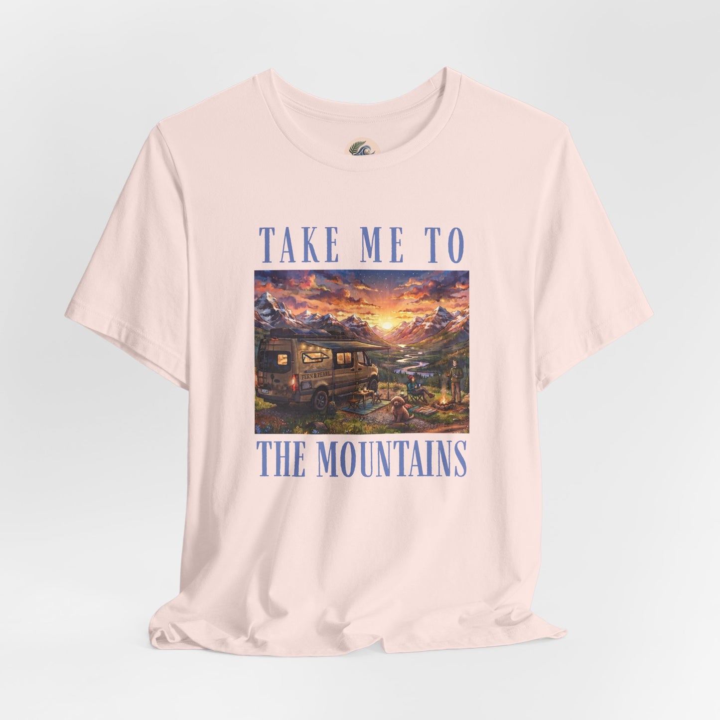 Take Me to the Mountains Sunset Tee — Scenic Cabin Sunset Graphic T-Shirt