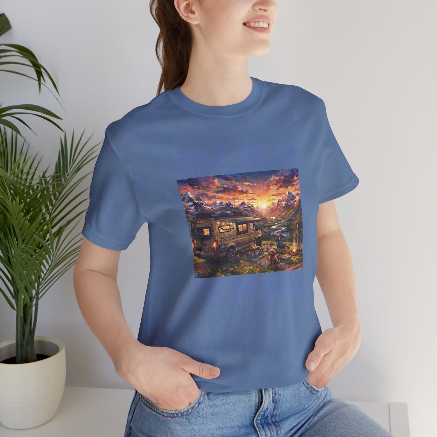 Take Me to the Mountains Sunset Tee — Scenic Cabin Sunset Graphic T-Shirt
