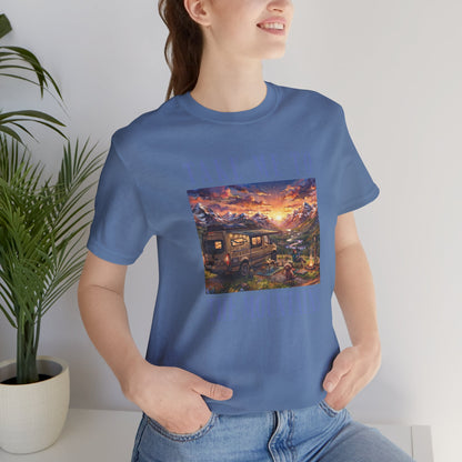 Take Me to the Mountains Sunset Tee — Scenic Cabin Sunset Graphic T-Shirt