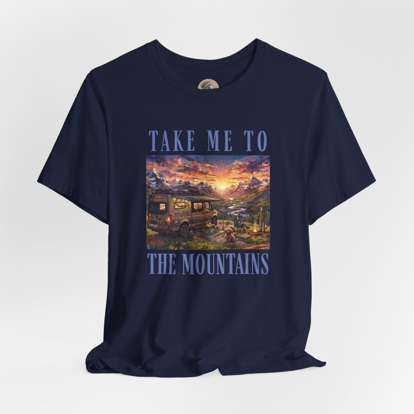 Take Me to the Mountains Sunset Tee — Scenic Cabin Sunset Graphic T-Shirt
