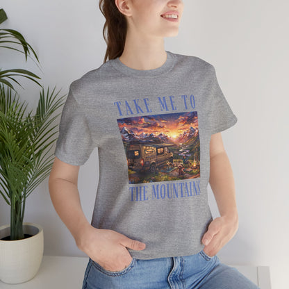 Take Me to the Mountains Sunset Tee — Scenic Cabin Sunset Graphic T-Shirt