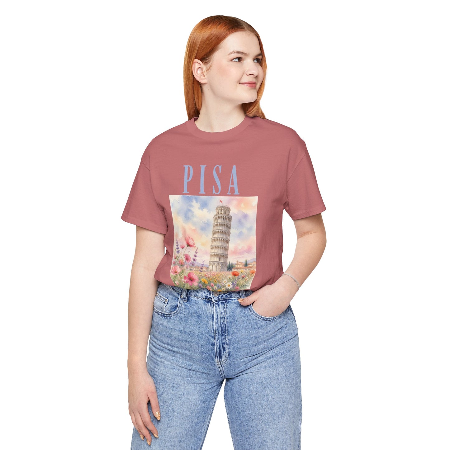 Pisa Floral Illustration T‑Shirt — Leaning Tower Travel Tee