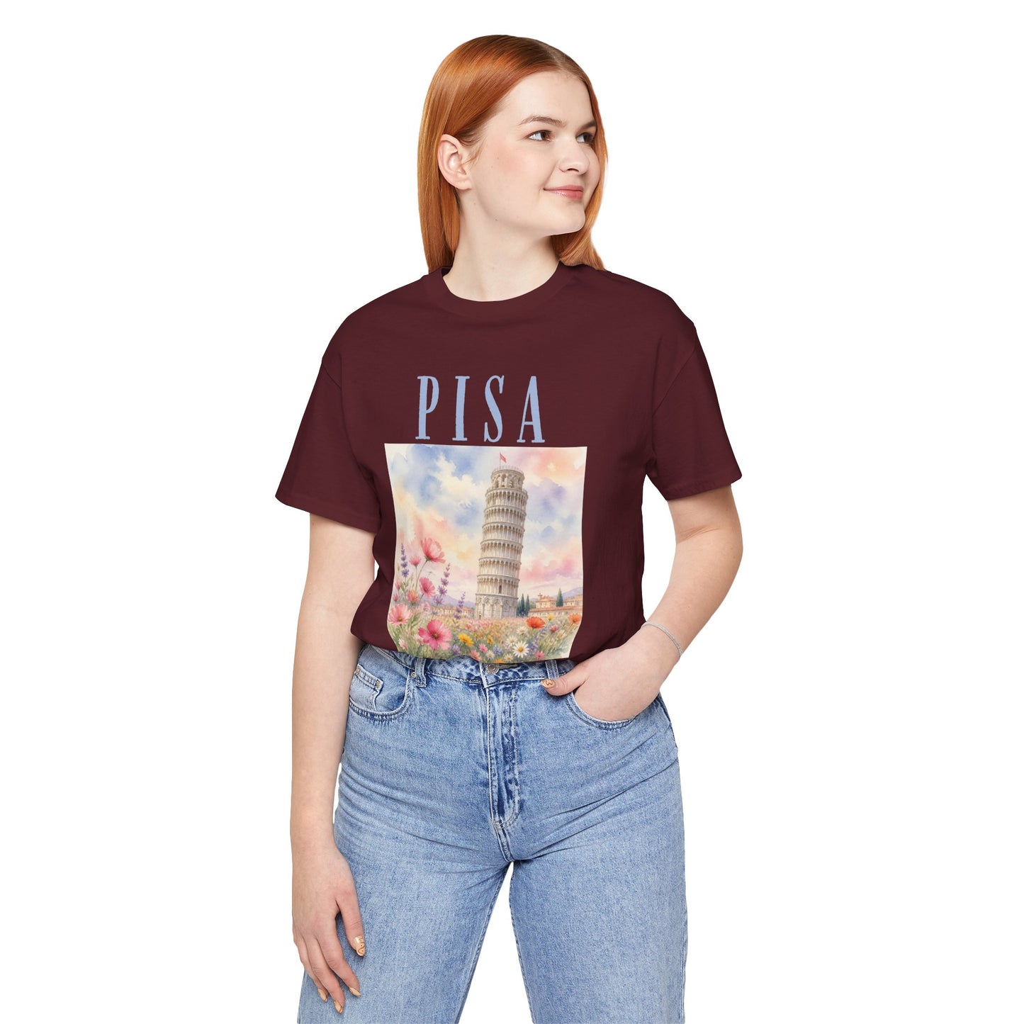 Pisa Floral Illustration T‑Shirt — Leaning Tower Travel Tee