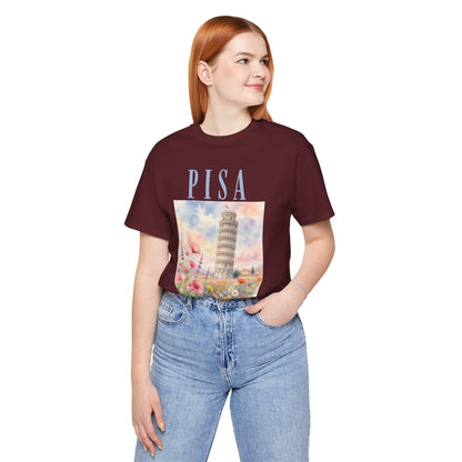 Pisa Floral Illustration T‑Shirt — Leaning Tower Travel Tee