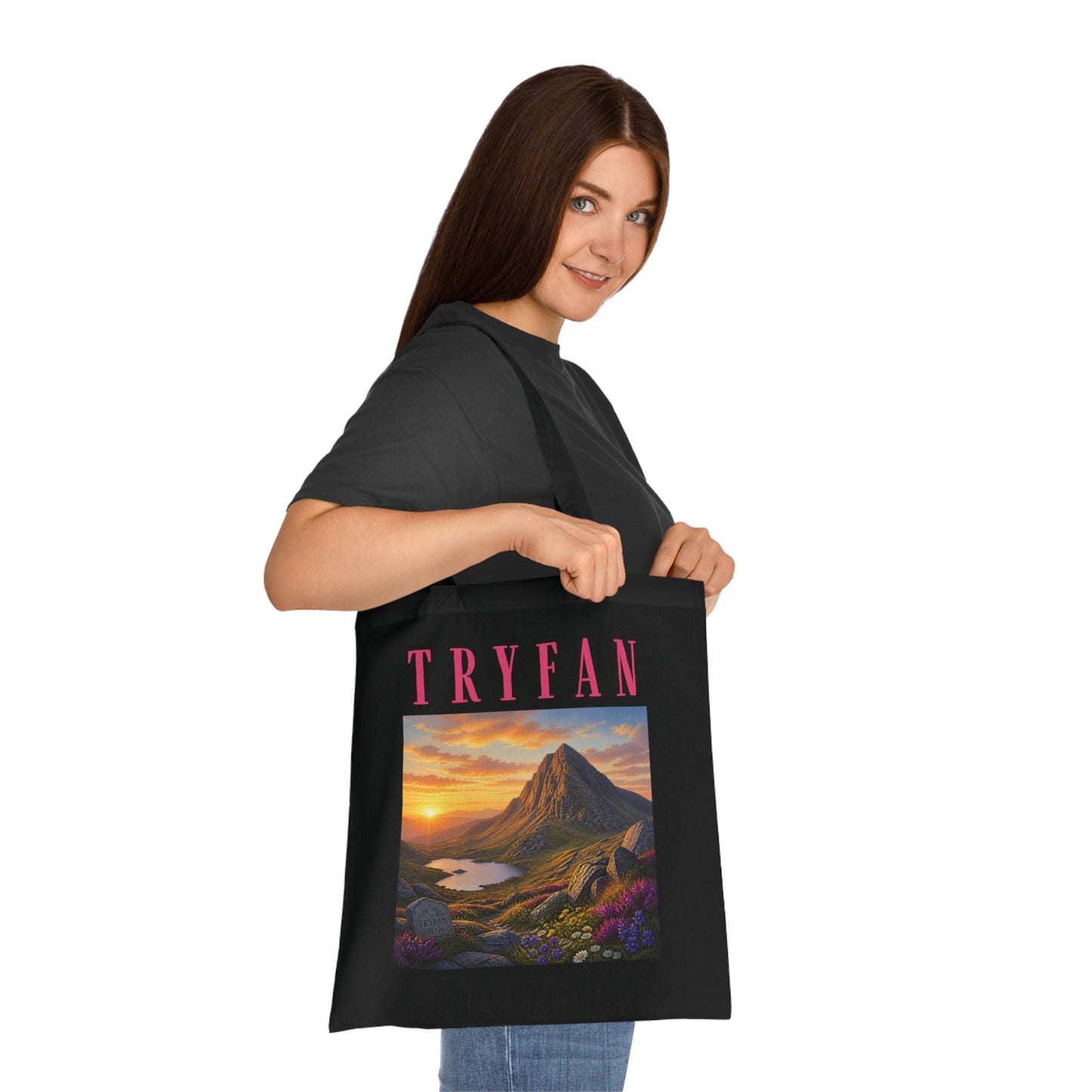 Tryfan Mountain Cotton Tote — Scenic Snowdonia Sunset Landscape Tote Bag