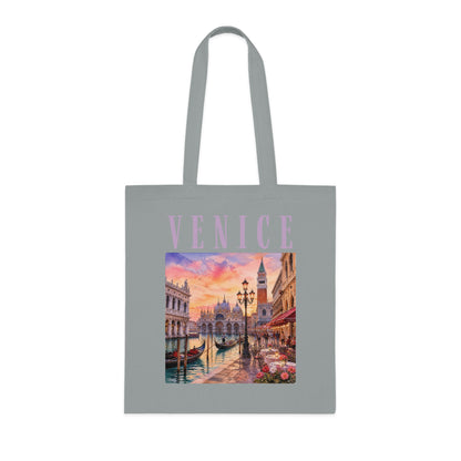 Venice Cotton Tote Bag - Vintage Sunset Canal Travel Tote