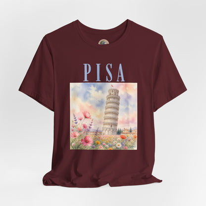 Pisa Floral Illustration T‑Shirt — Leaning Tower Travel Tee