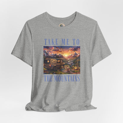 Take Me to the Mountains Sunset Tee — Scenic Cabin Sunset Graphic T-Shirt