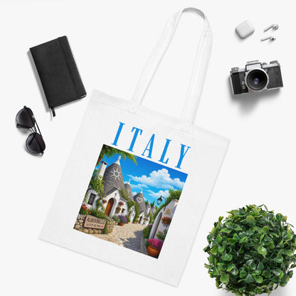 Italy Alberobello Scenic Cotton Tote Bag — Italian Village Travel Souvenir Tote