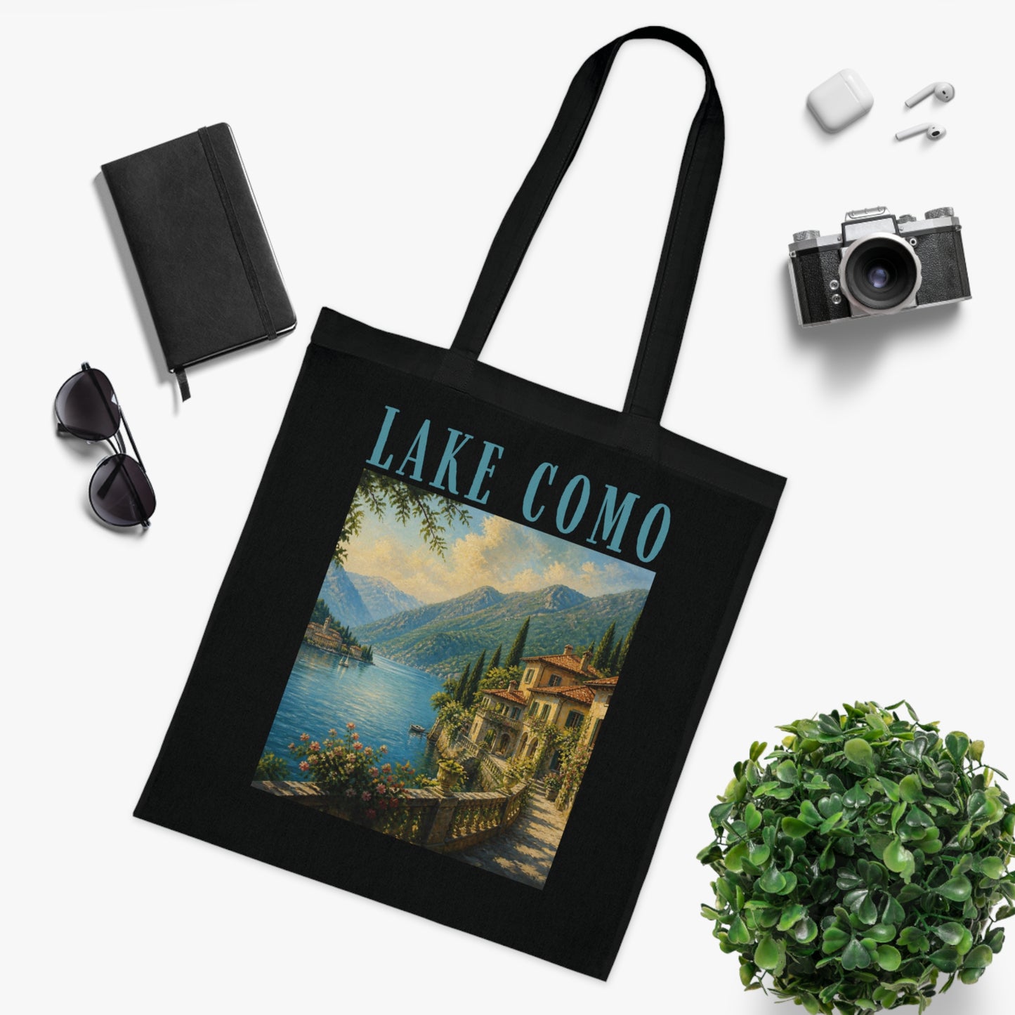 Lake Como Scenic Cotton Tote Bag – Vintage Travel Poster Design