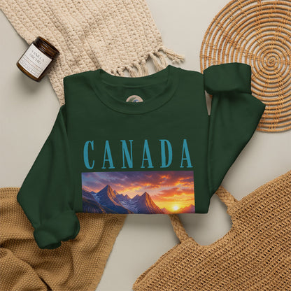 Canada Banff Scenic Crewneck Sweatshirt — Mountain Lake Sunset Graphic