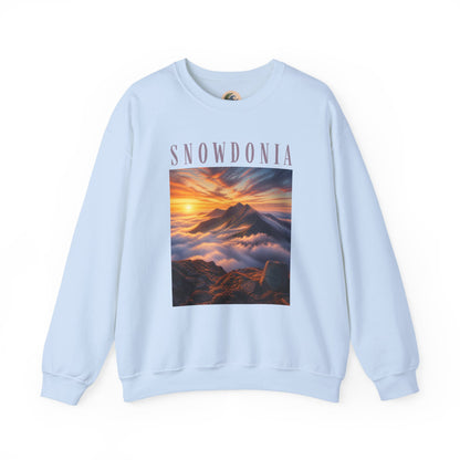 Snowdonia Sunset Crewneck Sweatshirt — Scenic Mountain Graphic